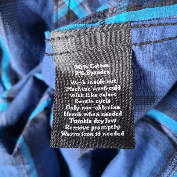 Rock Republic Shirt Mens XL Blue Check Button Down Pockets Cotton Blend Stretch - Picture 5 of 9